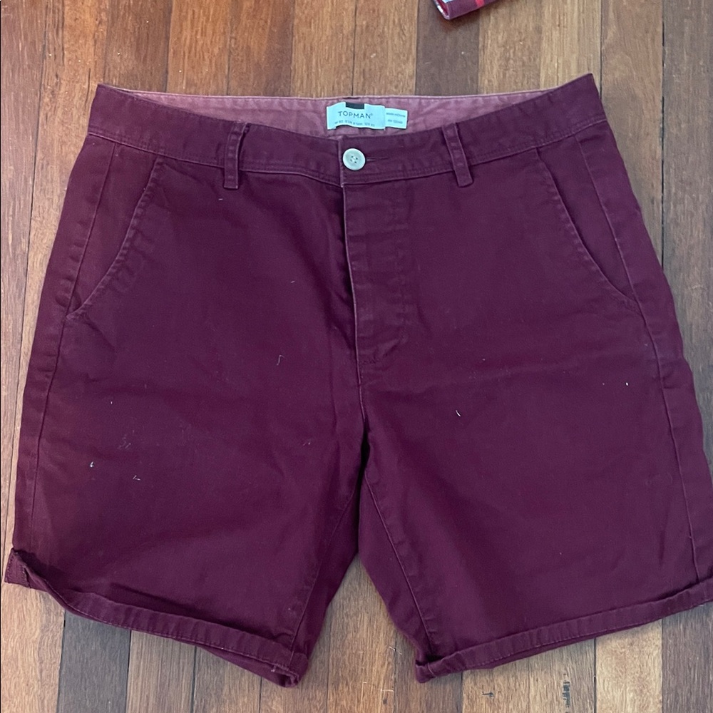 Topman Men's Dark Red Flat Front Shorts